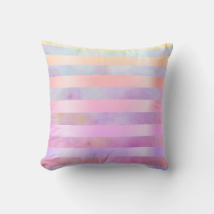 Abstract Rainbow Flowers Stripes in Watercolor Cushion