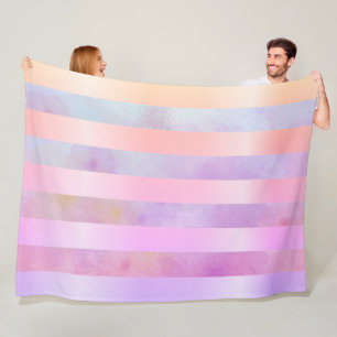 Abstract Rainbow Flowers Stripes in Watercolor Fleece Blanket
