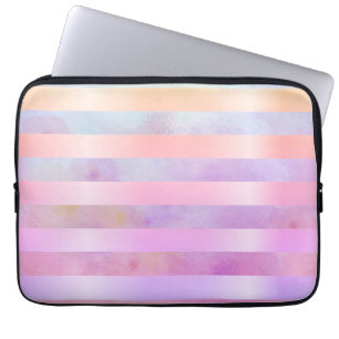 Abstract Rainbow Flowers Stripes in Watercolor Laptop Sleeve