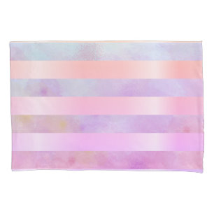 Abstract Rainbow Flowers Stripes in Watercolor Pillowcase