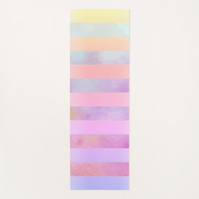 Abstract Rainbow Flowers Stripes in Watercolor Yoga Mat (Front)