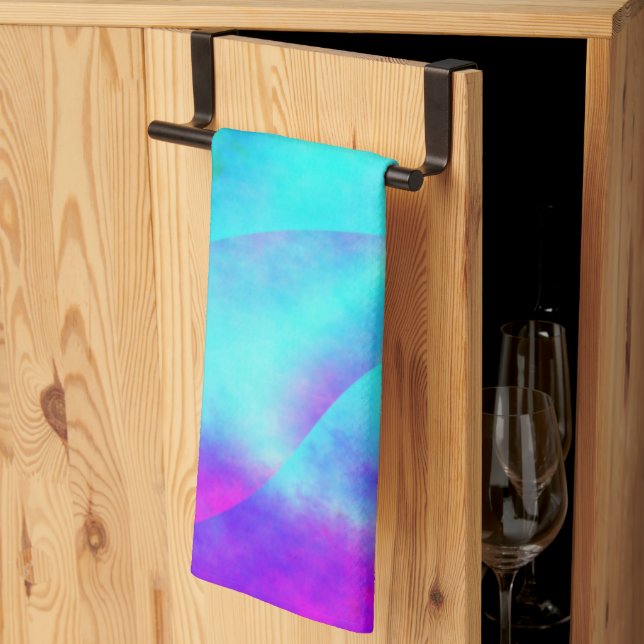 Abstract Rainbow Flowing Stripe Design Tea Towel (Thirds Fold)