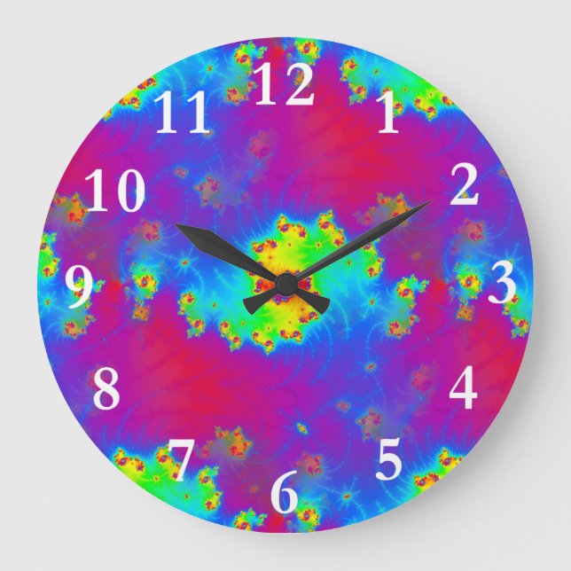 Abstract Rainbow Fractal Large Clock (Front)