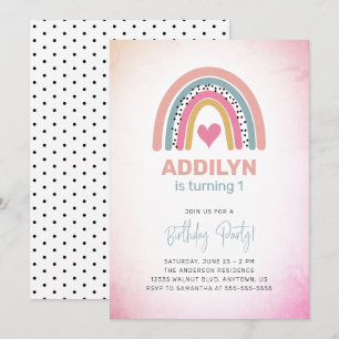 Abstract Rainbow Girls 1st Birthday Party Invitation