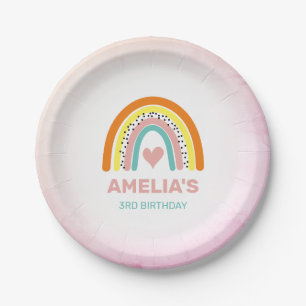 Abstract Rainbow Girls 3rd Birthday Party Paper Plate