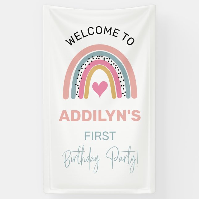 Abstract Rainbow Girl's Birthday Party Welcome Banner (Vertical)