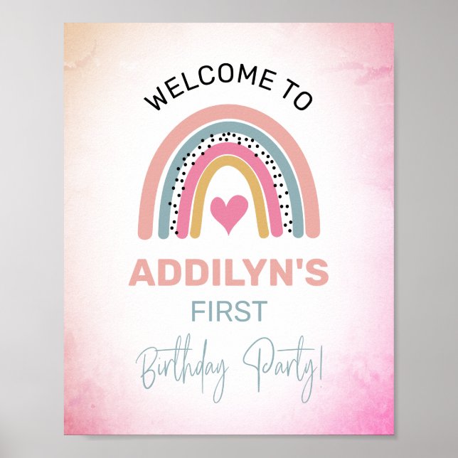 Abstract Rainbow Girl's Birthday Party Welcome Poster (Front)