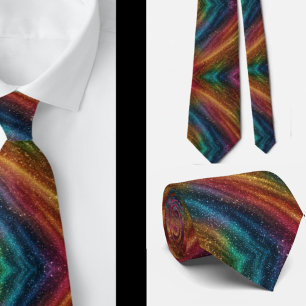 Abstract Rainbow Gold Faux Glitter Neckties