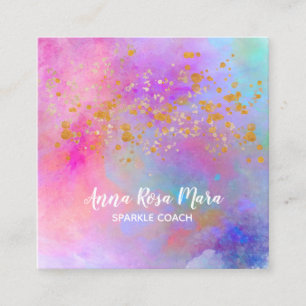 *~* Abstract Rainbow Gold Sparkle Glitter Square Business Card