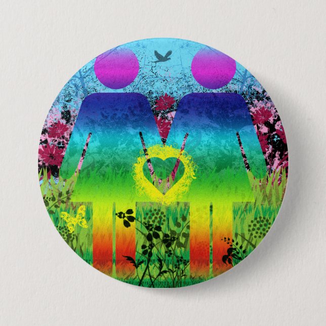 Abstract Rainbow Grunge Love Button (Front)