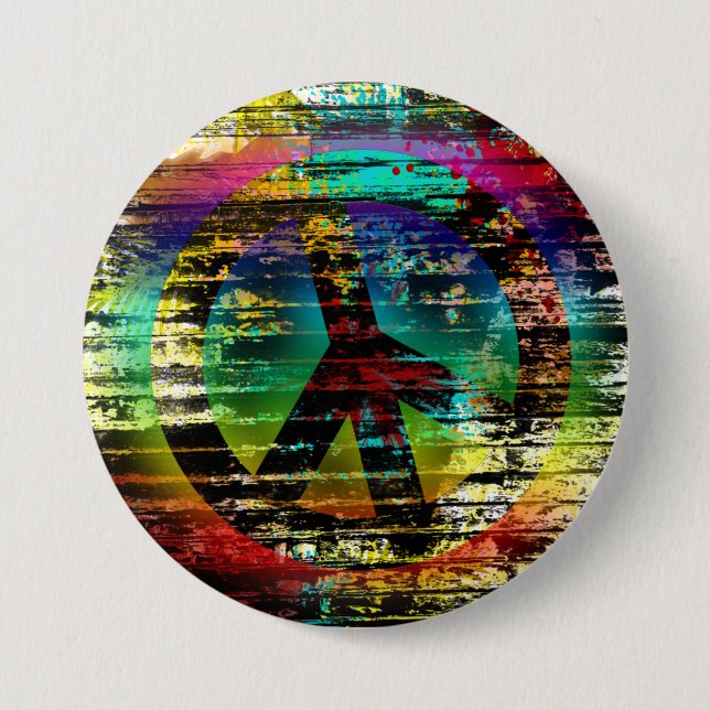 Abstract Rainbow Grunge Peace Button (Front)