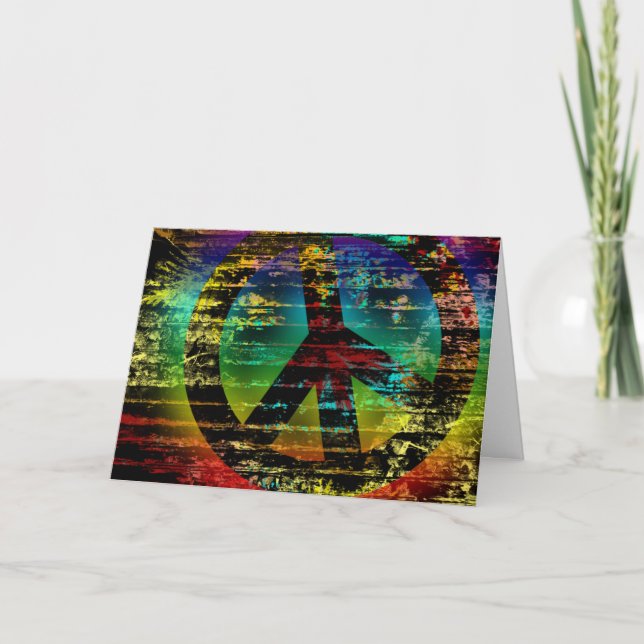 Abstract Rainbow Grunge Peace Greeting Card (Front)