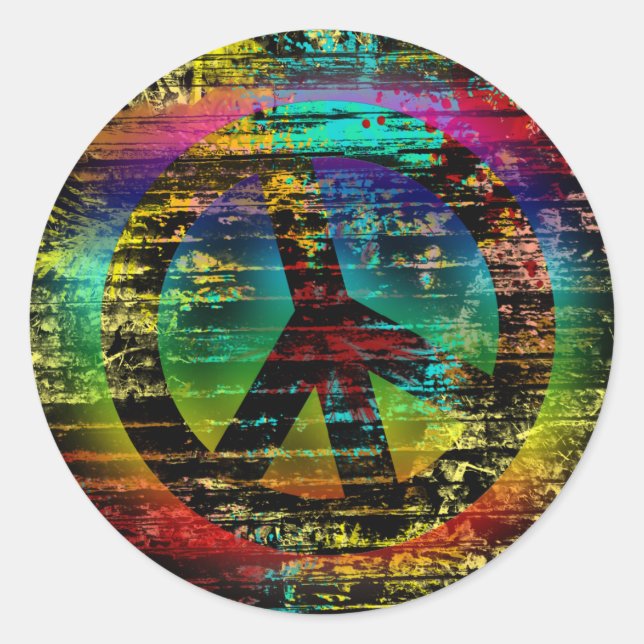 Abstract Rainbow Grunge Peace Sign Stickers (Front)