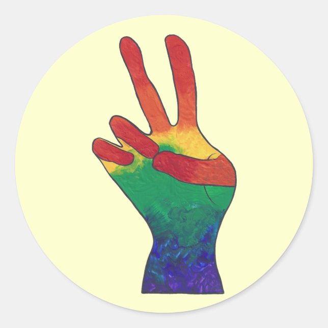 Abstract rainbow hand peace sign stickers (Front)