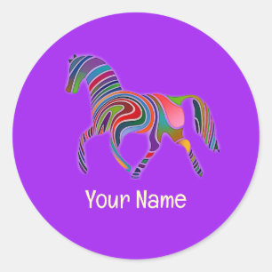 abstract rainbow horse  trotting classic round sticker