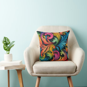 Abstract Rainbow Leaf Pattern Cushion