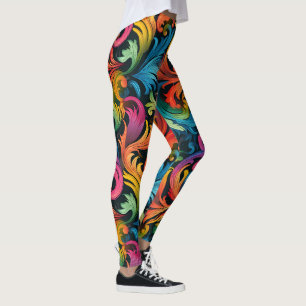 Abstract Rainbow Leaf Pattern Leggings