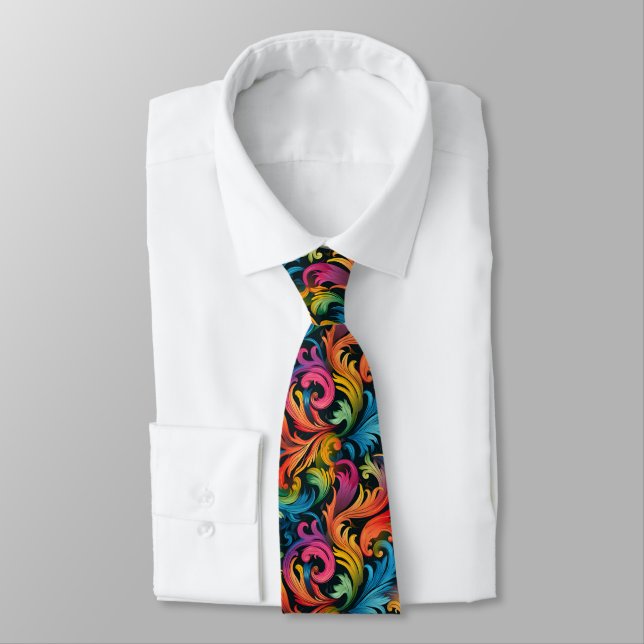 Abstract Rainbow Leaf Pattern Tie (Tied)