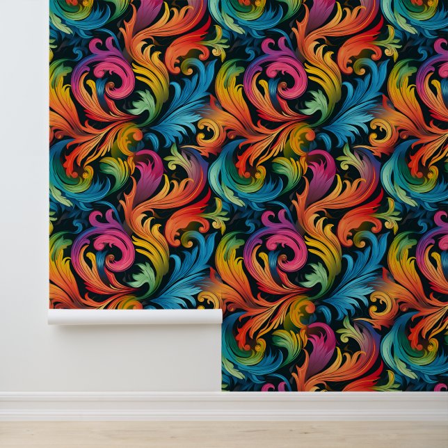 Abstract Rainbow Leaf Pattern Wallpaper (Application)