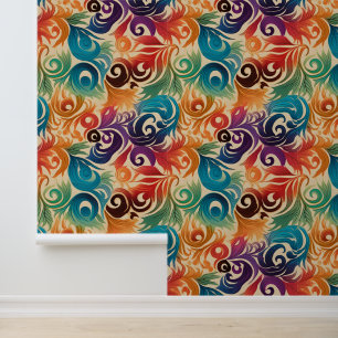 Abstract Rainbow Leaves Pattern Wallpaper