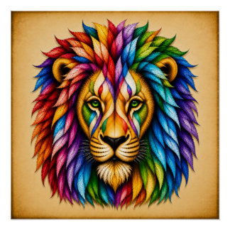 Abstract Rainbow Lion Art Design Poster