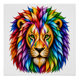 Abstract Rainbow Lion Art Design Poster
