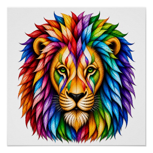  Abstract Rainbow Lion Art Design Poster (Front)