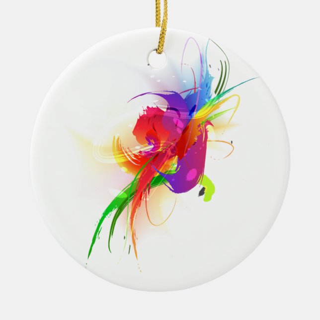 Abstract Rainbow Lorikeet Paint Splatters Ceramic Tree Decoration (Front)
