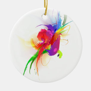 Abstract Rainbow Lorikeet Paint Splatters Ceramic Tree Decoration