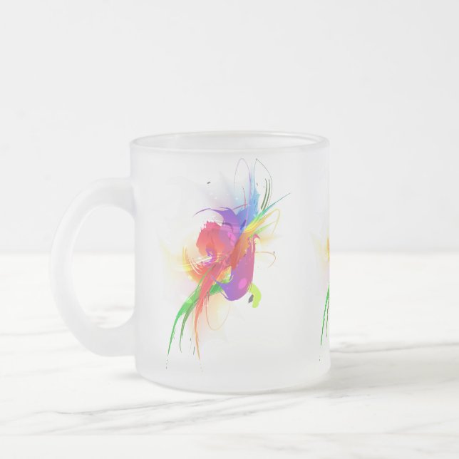 Abstract Rainbow Lorikeet Paint Splatters Frosted Glass Coffee Mug (Left)