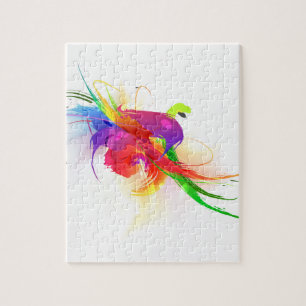 Abstract Rainbow Lorikeet Paint Splatters Jigsaw Puzzle