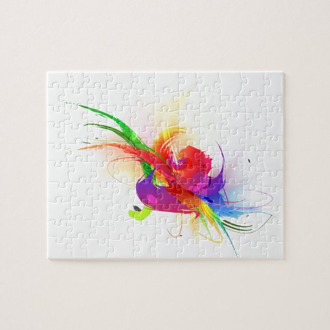 Abstract Rainbow Lorikeet Paint Splatters Jigsaw Puzzle (Horizontal)