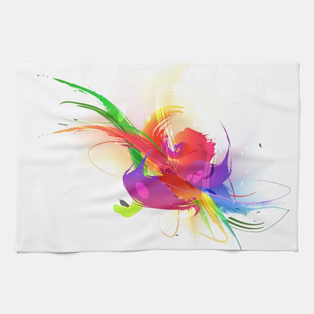 Abstract Rainbow Lorikeet Paint Splatters Tea Towel (Horizontal)