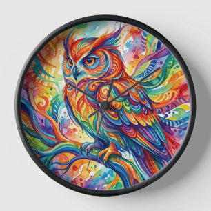 Abstract Rainbow Owl Branch Art Clocks