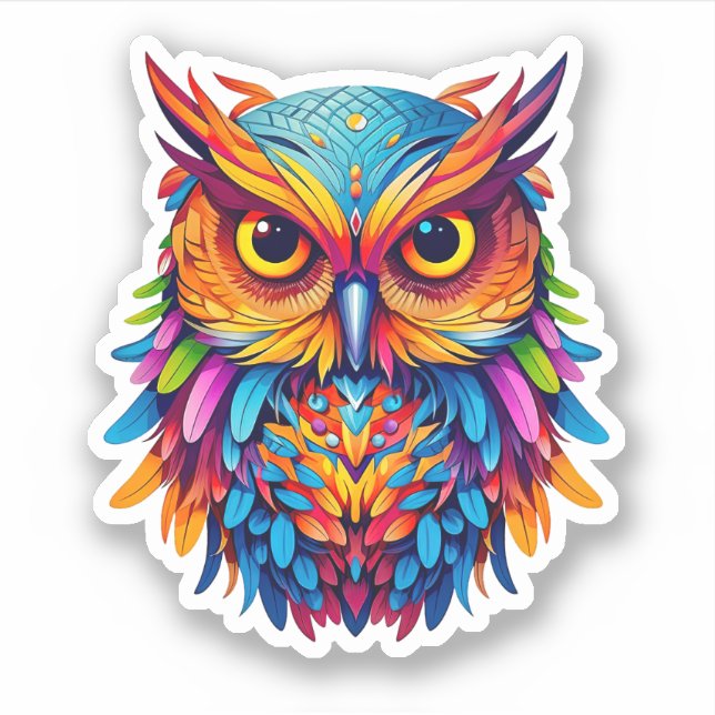 Abstract Rainbow Owl Colourful Watercolor Artwork  (Front)