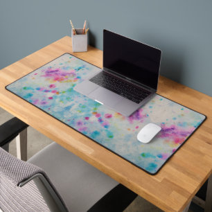 Abstract Rainbow Paint Splatter Desk Mat