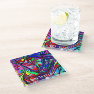 Abstract Rainbow Paint Swirl Pattern Glass Coaster