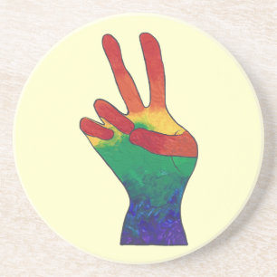 Abstract rainbow peace hand sign beverage coasters