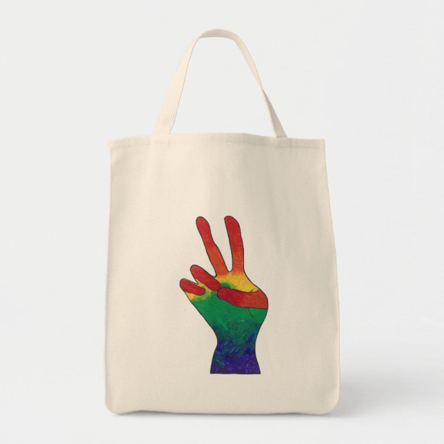 Abstract rainbow peace hand sign canvas bags (Front)