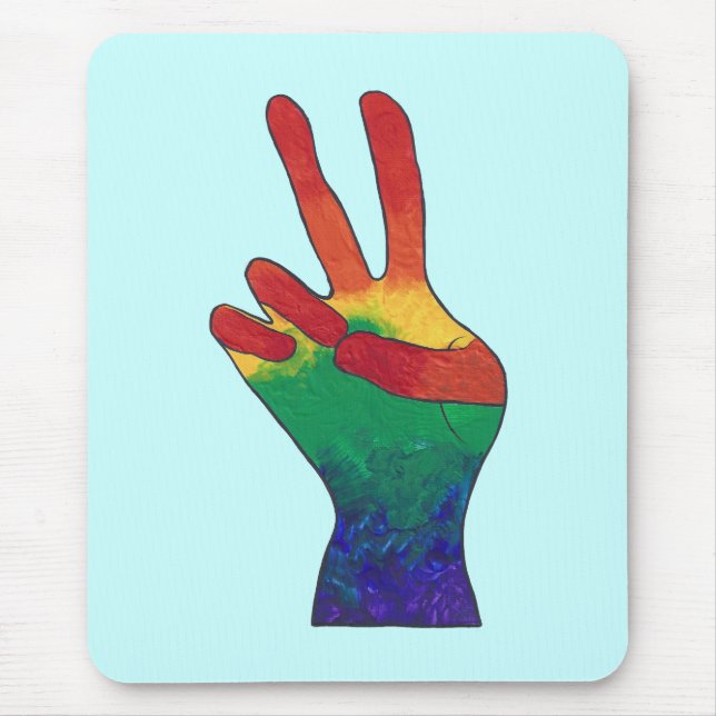 Abstract rainbow peace hand sign mousepads (Front)