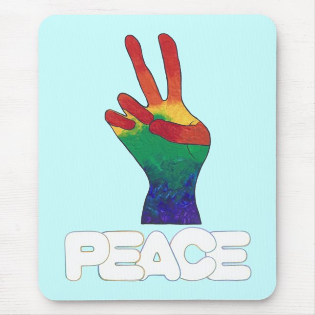 Abstract rainbow peace hand sign mousepads 2 (Front)