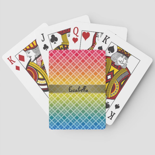 Abstract ,rainbow , plaid , rainbow plaid playing cards (Back)