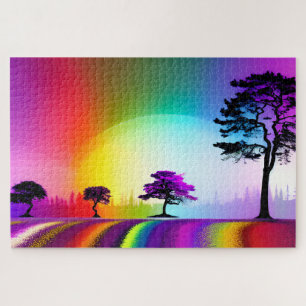 Abstract Rainbow Road Past Black and Purple Trees Jigsaw Puzzle