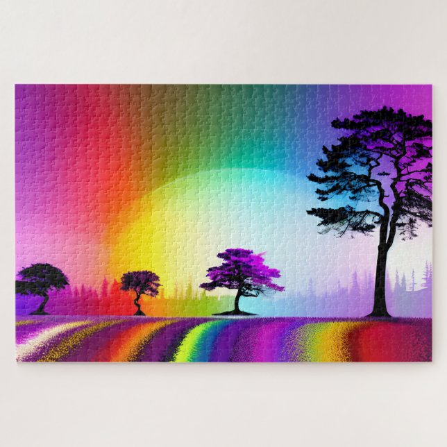 Abstract Rainbow Road Under Purple Trees Jigsaw Puzzle (Horizontal)