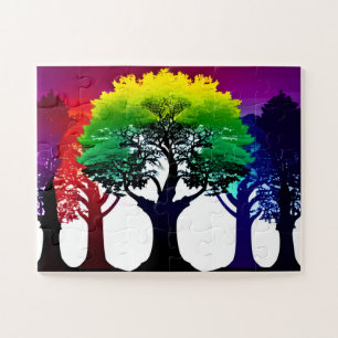 Abstract Rainbow Spectrum of Fall Trees Collage Jigsaw Puzzle