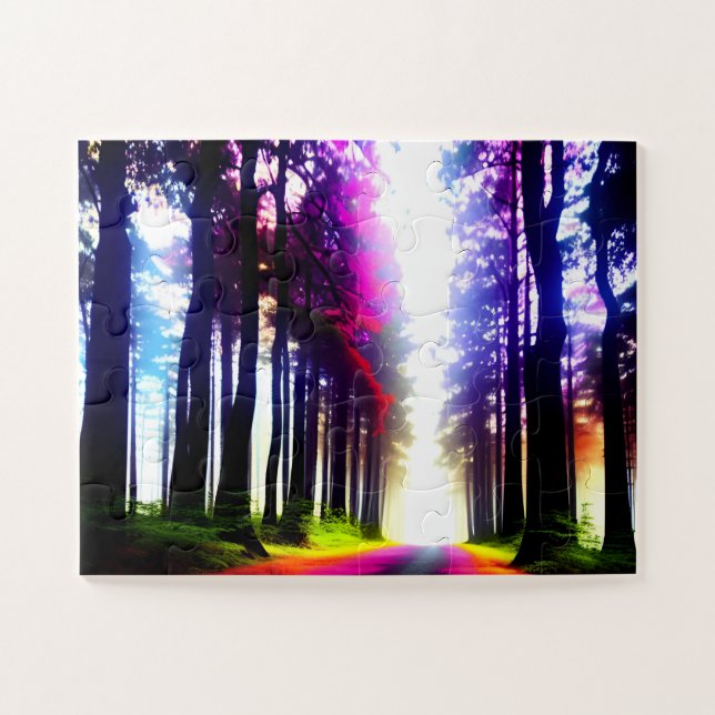 Abstract Rainbow Sunlight Through the Woods Jigsaw Puzzle (Horizontal)