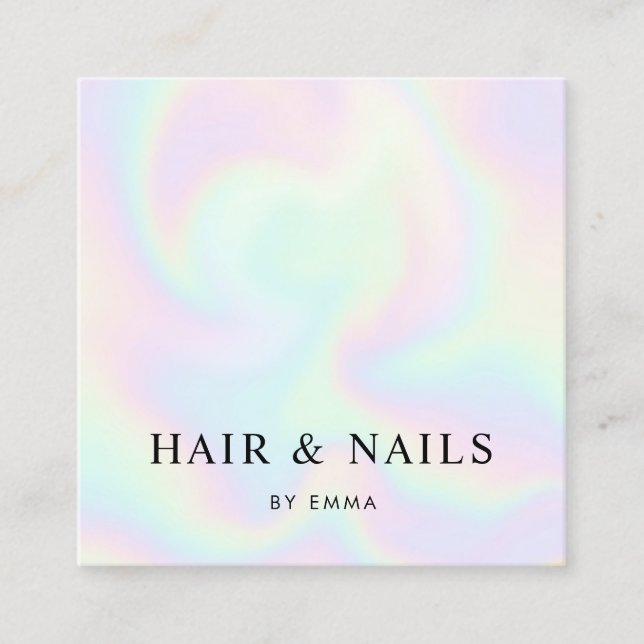 Abstract Rainbow Swirls Hair Stylist & Nail Tech Square Business Card (Front)