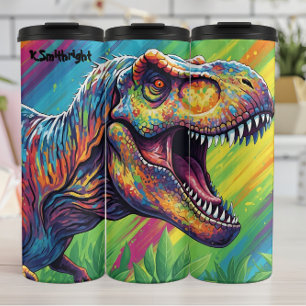 Abstract Rainbow T-Rex Roaring Art Thermal Tumbler