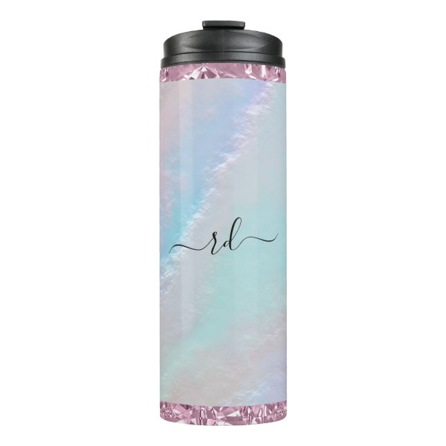 Abstract Rainbow Texture and Pink Crystal Thermal Tumbler (Front)