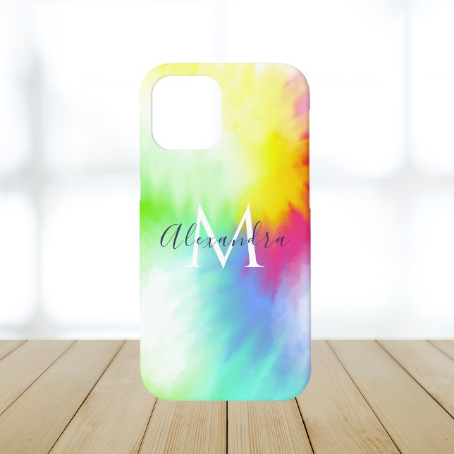 Abstract Rainbow Tie Dye Monogram & Name Colourful Case-Mate iPhone Case (Creator Uploaded)